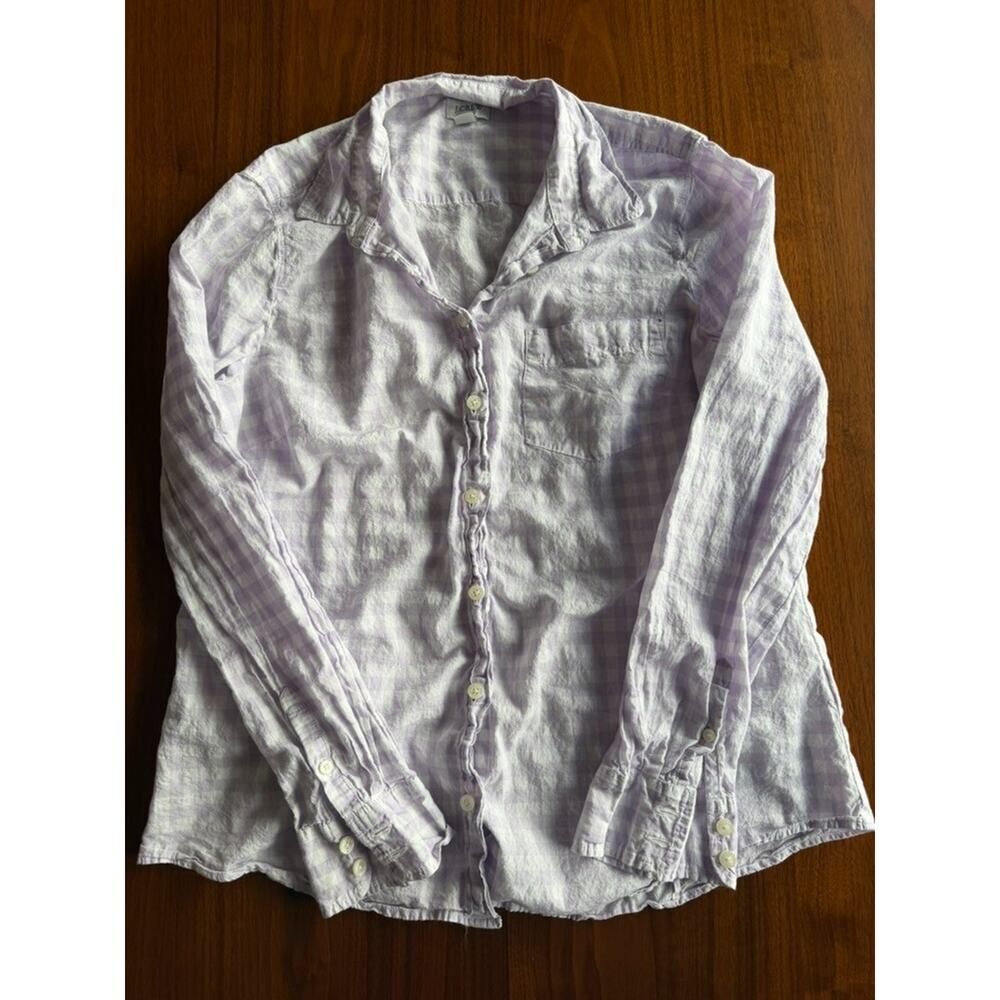 J.Crew Women's Purple Gingham Cotton Button Down - Size L.
